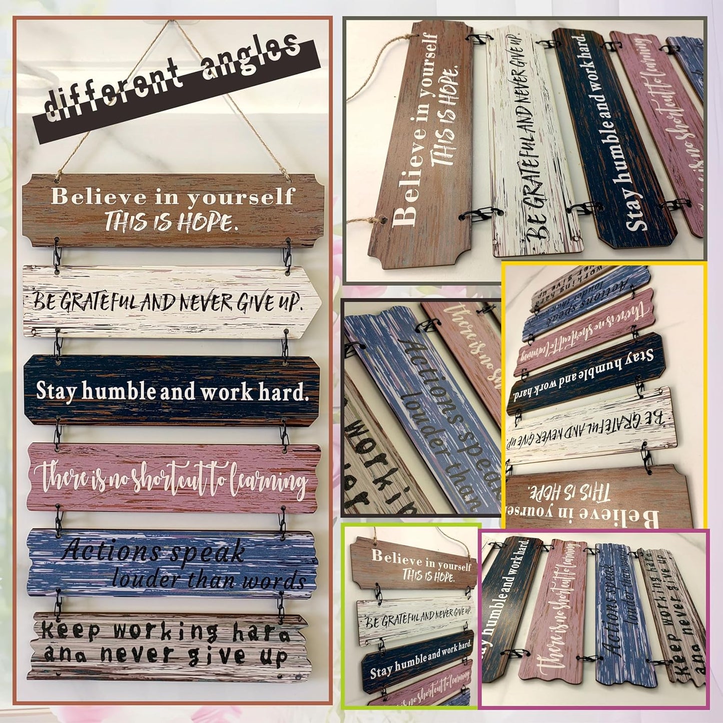 Office Motivational Wall Art Decor, Wood Rustic Hanging Motivational Wall Art Decor Sign, Inspiring Positive Quotes Wall Art, Christian Teachings Faith Wood Decor for Home Living Room Bedroom Bathroom Classroom Gym 12"x20" (6)