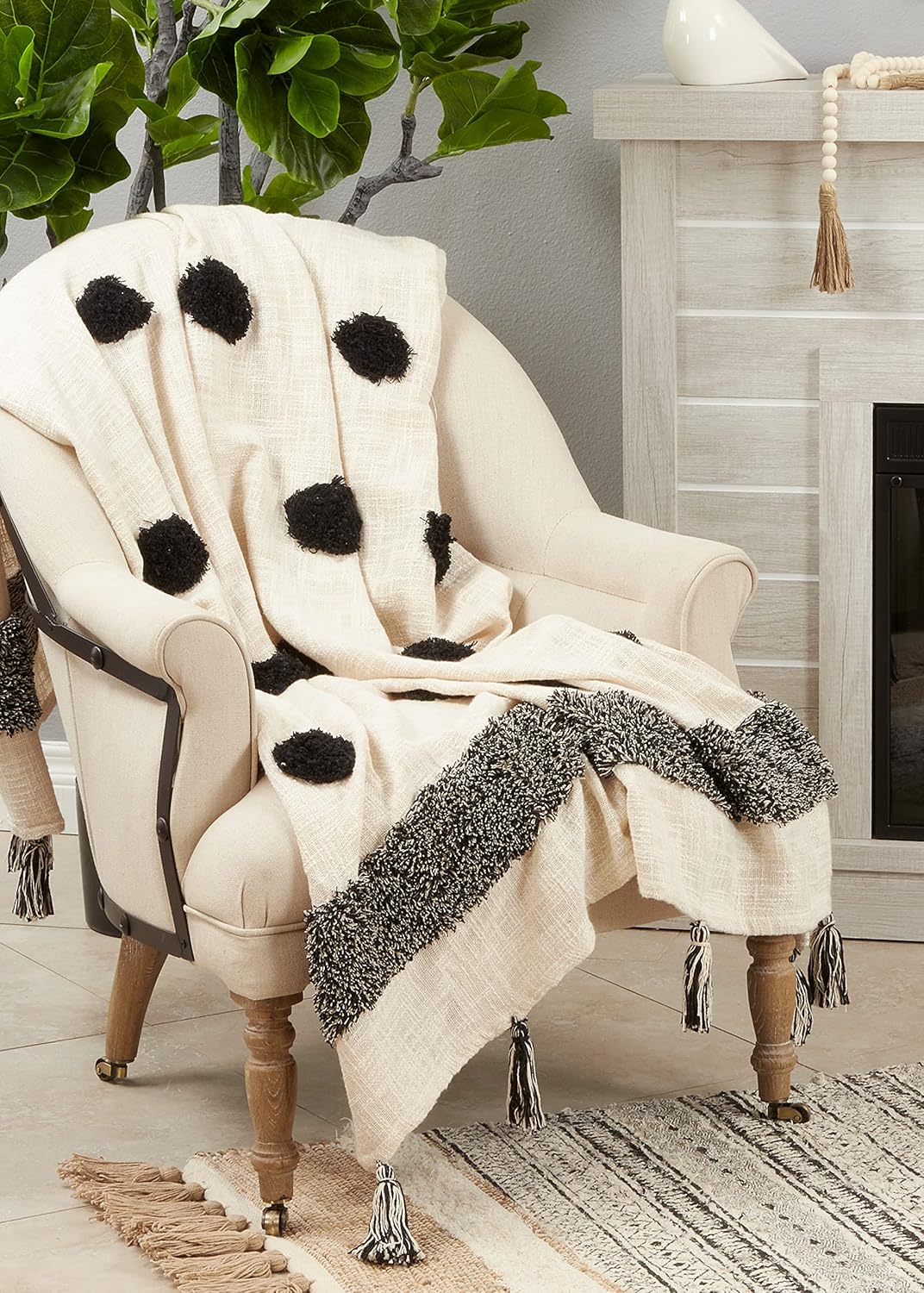 SARO LIFESTYLE Tufted Dot Throw Blanket