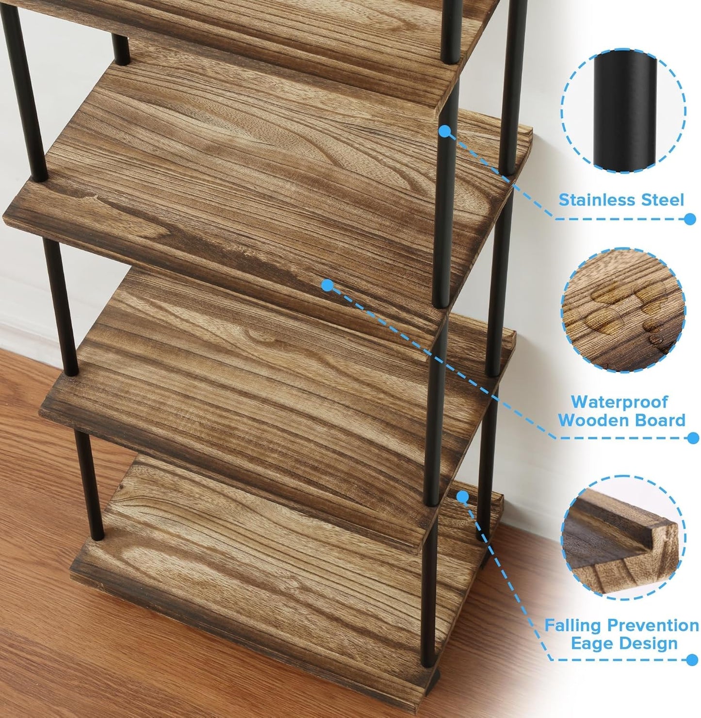 GETALL 5 Tier Bookshelf with Wheels, Tall Bookcase for Small Spaces, Solid Wood Narrow Shelf, Corner Book Shelf Storage Organizer for CDs, Movies, Movable Shelfing Unit for Bedroom, Living Room
