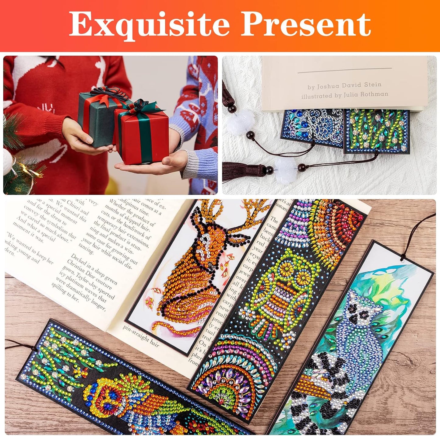 8 Pack Animal Diamond Art Bookmarks Kit, 5D DIY Diamond Painting Bookmarks with Tassels, Animal Crystal Diamond Art Leather Bookmark Set for Adults, Craft Gift Collection