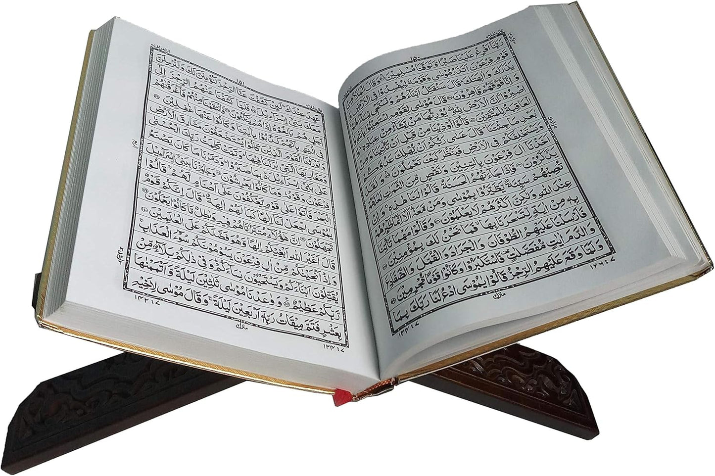 Al-Ameen Muslim Gift Foldable Wooden Book Stand Rihal for Al-Quran AMN-217 Chanting Bookshelf Islam Bismillah and Shahadah Carved Rehal Bible Magazine Cookbook Display Holder Rack Eid Ramadan Present