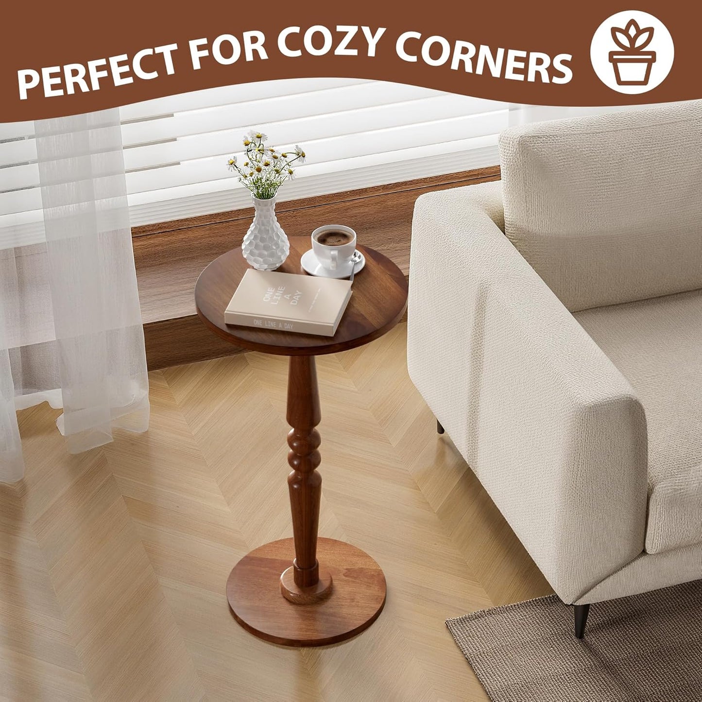 Small Wooden Round Side Table - Accent Nightstand Pedestal Table for Living Room, Bedroom - Compact Coffee Table, Tea Table, Drink Table, End Table for Small Spaces, Corners, Office