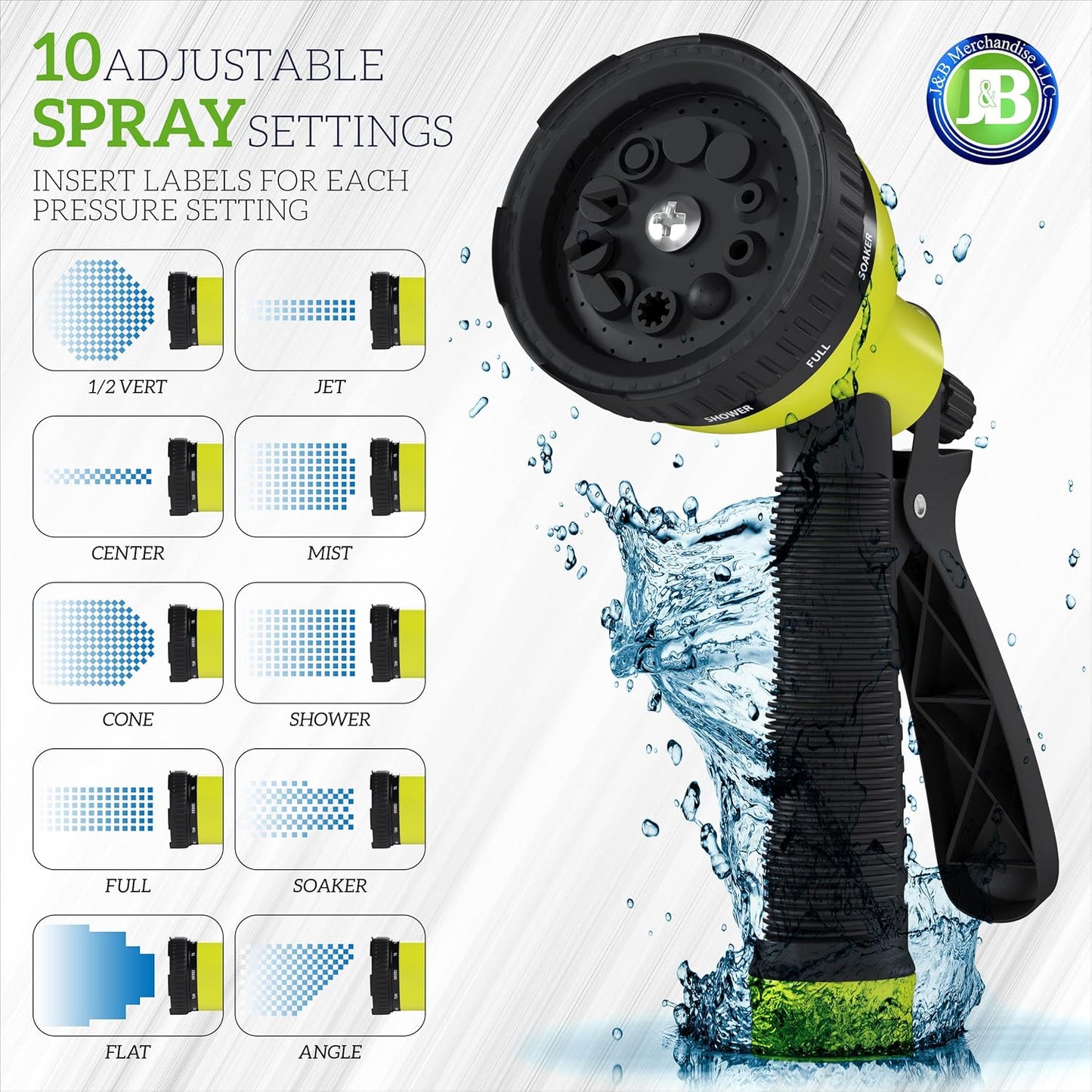 J&B XpandaHose 100ft Expandable Garden Hose – Ultra-Strong 3750D, 4-Layer Latex Core, Brass 3/4" Connectors, 10-Pattern Nozzle & Storage Bag – Lightweight, Kink-Reducing, Leak-Resistant