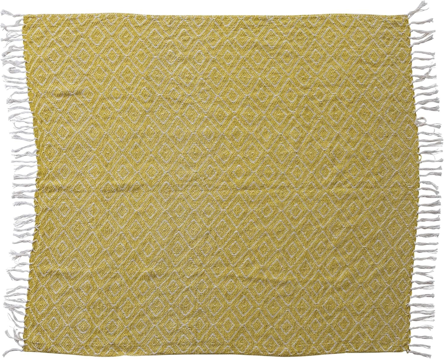 Creative Co-Op Woven Fabric Chenille Throw with Diamond Pattern and Fringe, Mustard and Cream