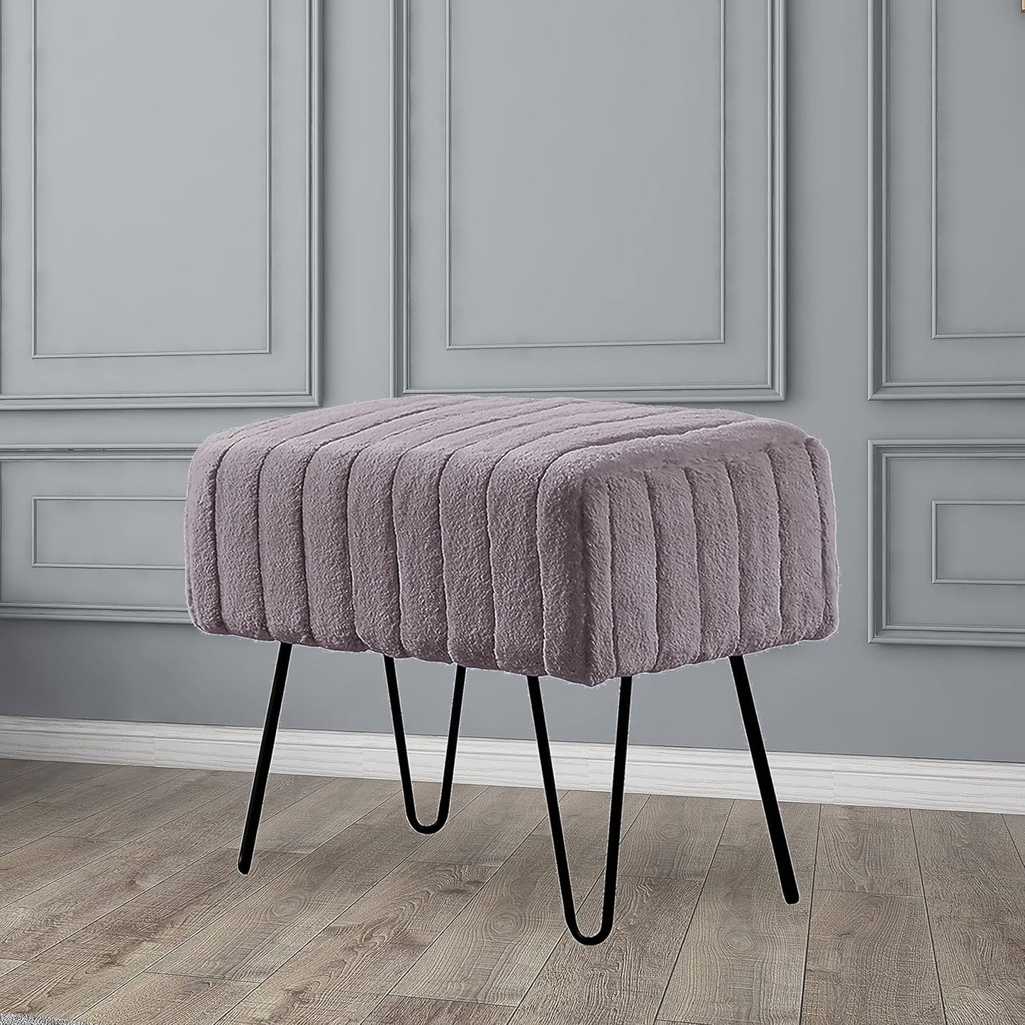 Home Soft Things Super Mink Faux Fur Gray Ottoman Bench 19" x 13" x 17", Charcoal, Living Room Foot Rest Stool Entryway Makeup Bench End of Bed Bedroom Home Decor Chair for Sitting
