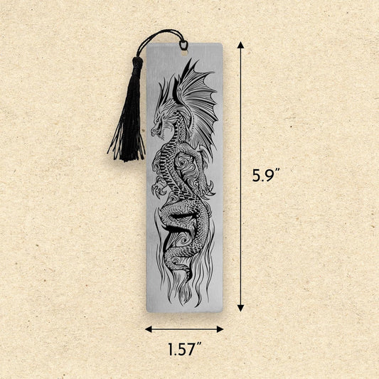 Stainless Steel Bookmarks – Set of 3 Featuring Dragon, Phoenix and Sword, 150x40mm, Laser-Engraved, Durable Metal, Perfect for Book Lovers & Unique Gift Ideas. Fantasy Series