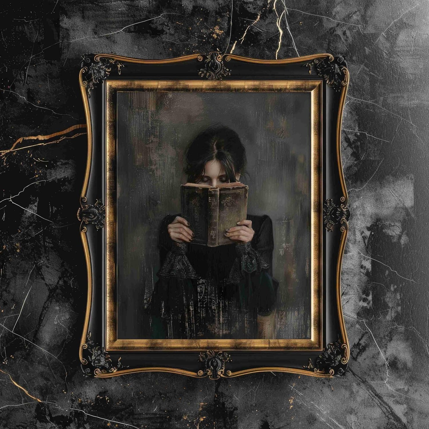 DYHOLILAND Retro Dark Wall Art-Dark Fantasy-Art Canvas Print Picture For Home Living Bedroom Office Decor-Victorian Woman Reading Bookish Poster For Dark Aesthetics Lover Decor