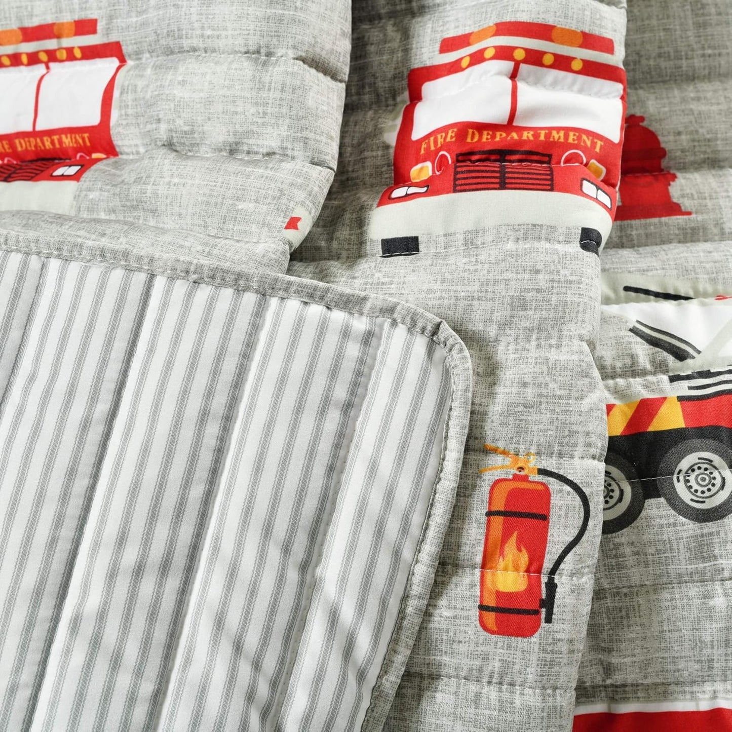 Lush Decor Fire Truck Throw Blanket, Red & Gray, 50" W x 60" L - Toddler Blanket - Reversible Stripe Print Quilted Throw for Kids Room