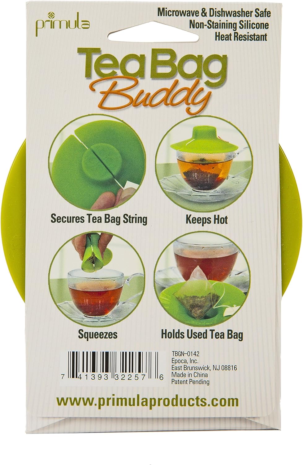 Primula Buddy Silicone Tea Bag Holder, Easy to Use and Mess-Free, Dishwasher Safe, 4.25-Inch, Green