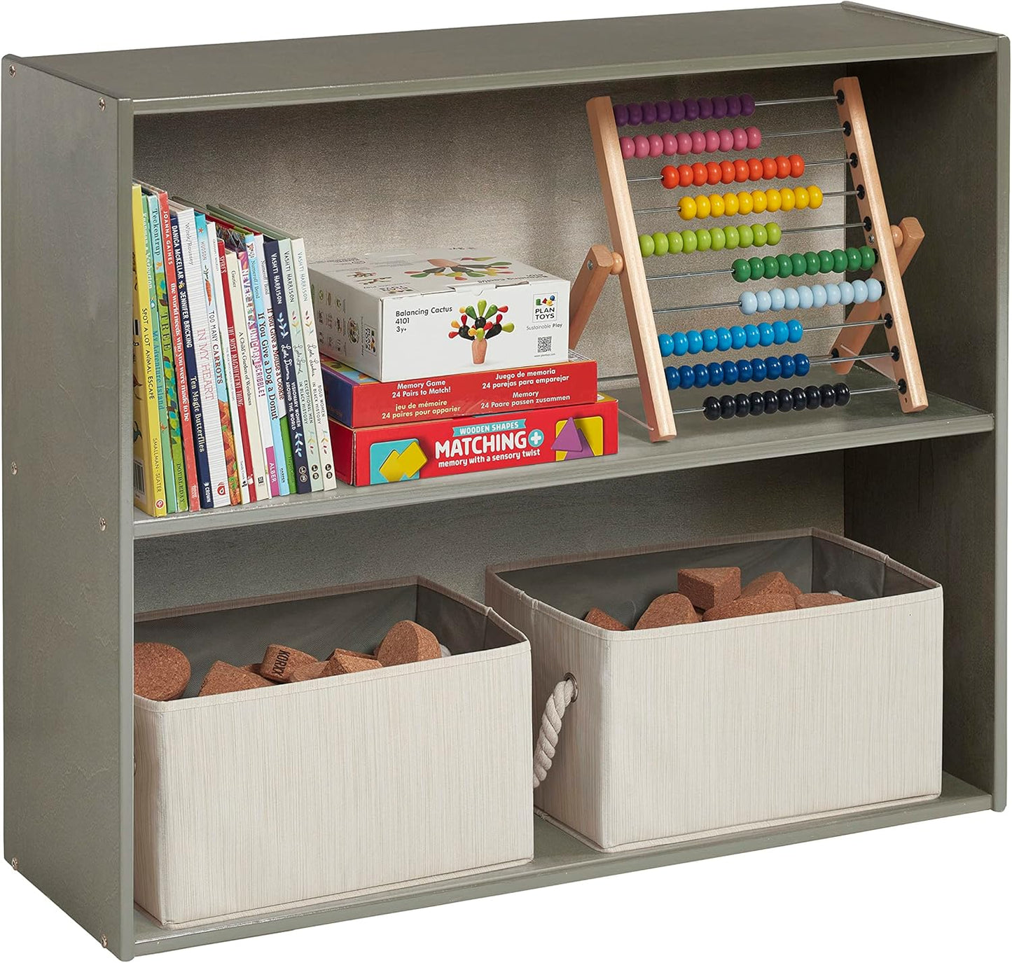 ECR4Kids Streamline 2-Shelf Storage Cabinet, 30in, Kid's Bookshelf, Grey Wash
