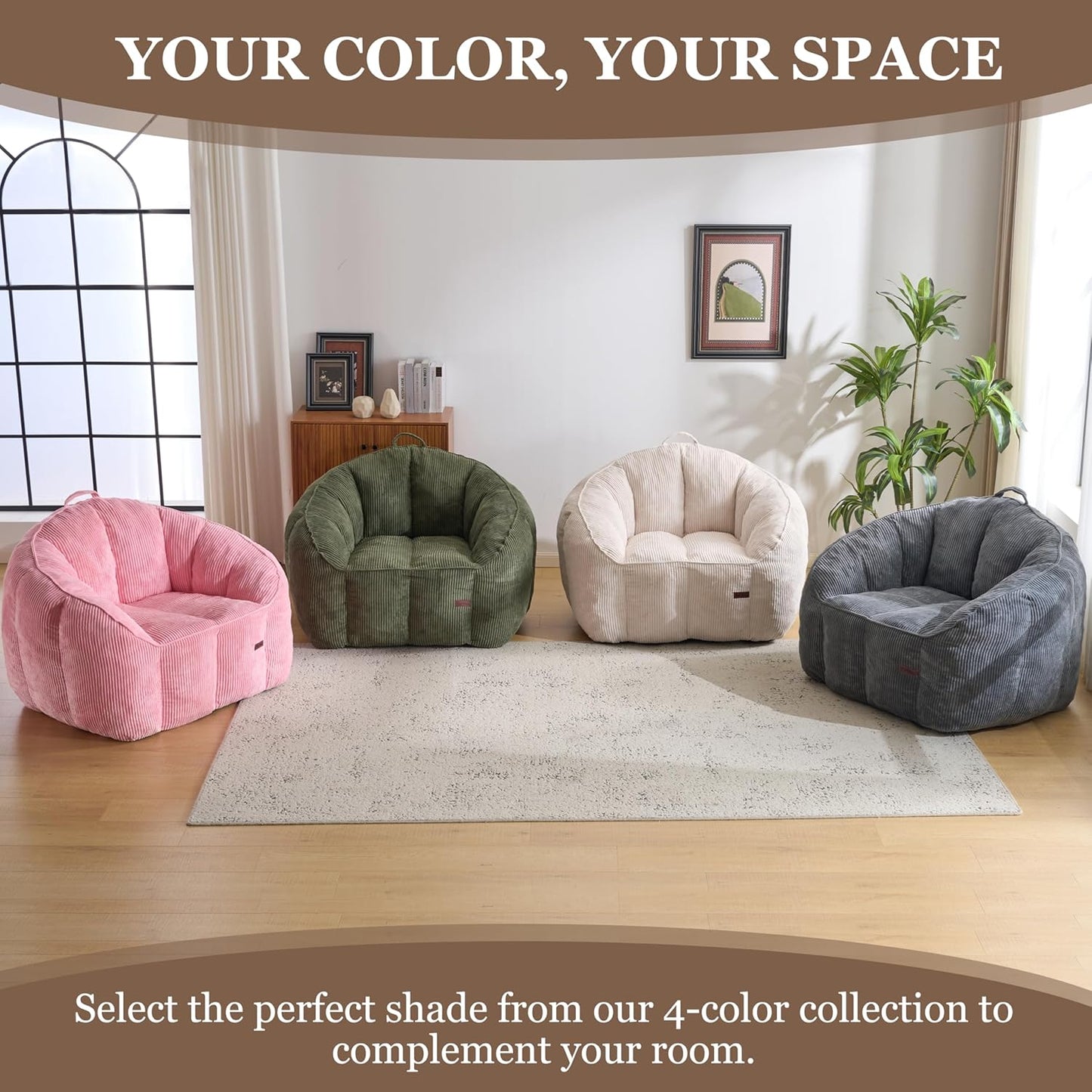 Royal Windsor Bean Bag Chairs for Adults, 47 Inch Giant Bean Bag Chair with Back Support, Large Comfy Reading Chair for Living Room, Bedroom & Dorm, Beige