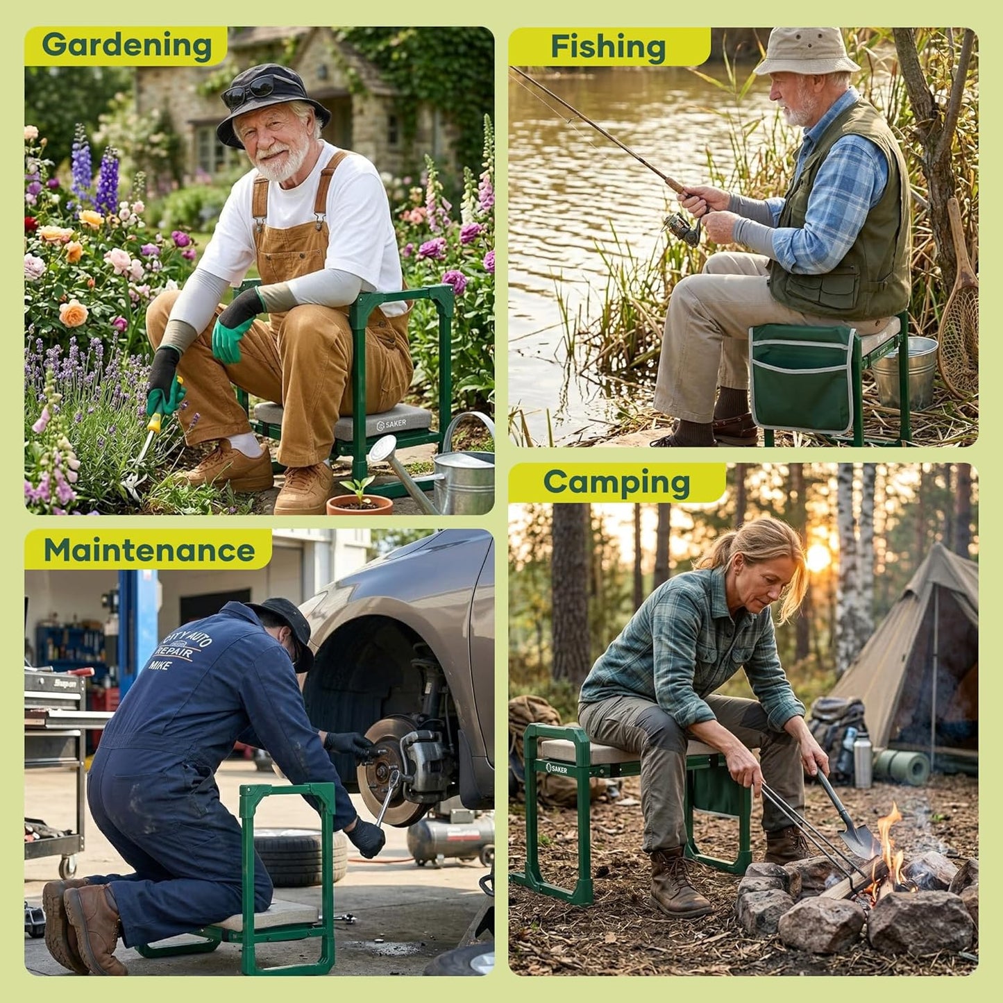 Saker Garden Kneeler and Seat Foldable Gardening Stool with Extendable Legs & Thickened Pad, Tool/Storage Bag, Heavy Duty Support for Elderly, Gardening, Outdoor Use