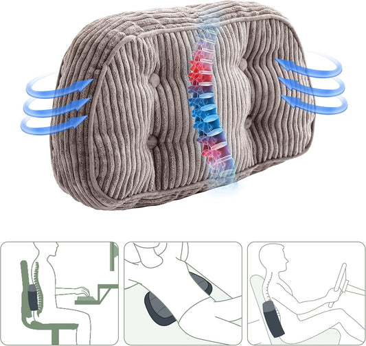 HIGOGOGO Lumbar Support Pillow for Recliner Chair/Accent Chair/Couch/Office Chair, Tufted Corduroy Back Support Cushion for Elderly, Recliner Cushions for Back Rest, Pain Relief, Reading, Grey