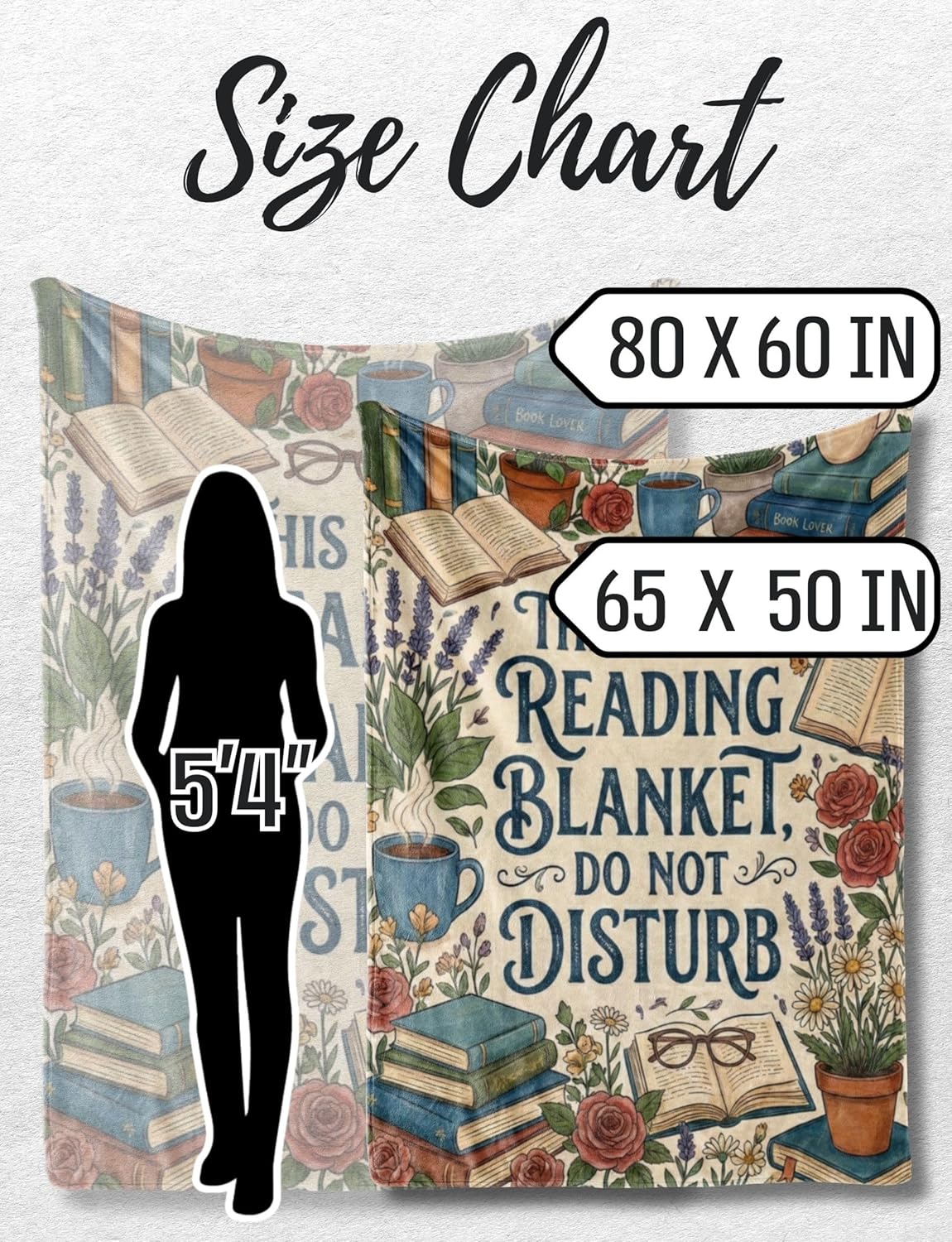 Book Lover Gifts for Women, Bookworm Reading Gift Throw Blanket for Birthday, Christmas, Beige, 50 x 65 Inches