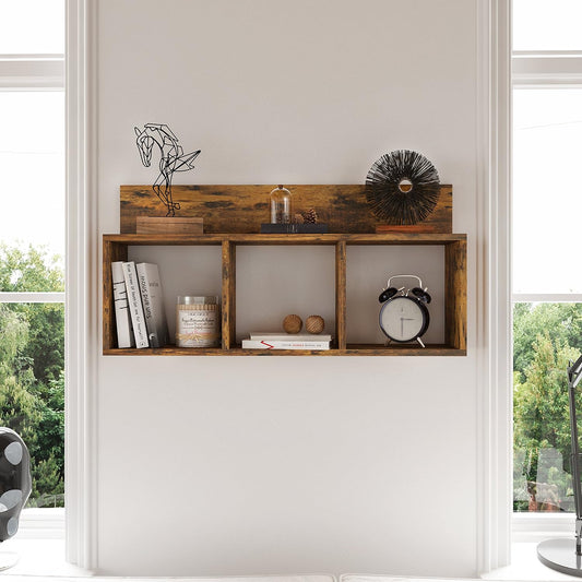 Danya B. Modern 3 Cube Floating Wall Shelf with Display Ledge - Easy to Hang Wall Mounted Triple Cubby Shelf (Aged Pine)