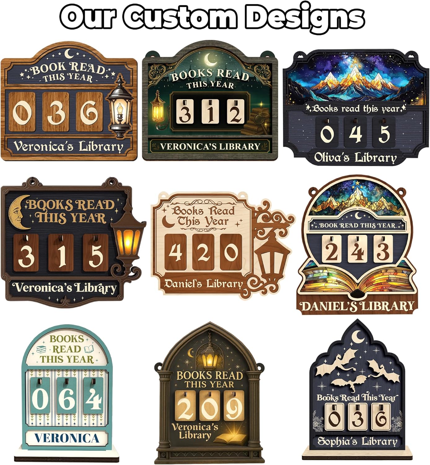 Books Read This Year Counter, Reading Tracker Sign for Home Library Decor, Book Suncatcher Ornament, Book Lover Gift for Librarian, Reader, Teacher, Women, Bookshelf Accessories for Wall & Table FF754