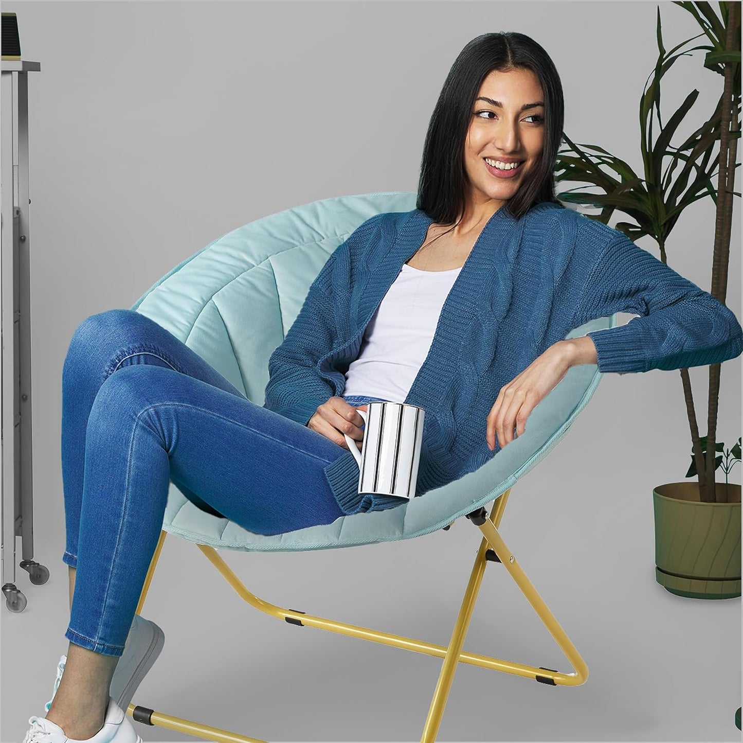 Urban Lifestyle Velvet Channel Stitch Saucer Chair, Blue