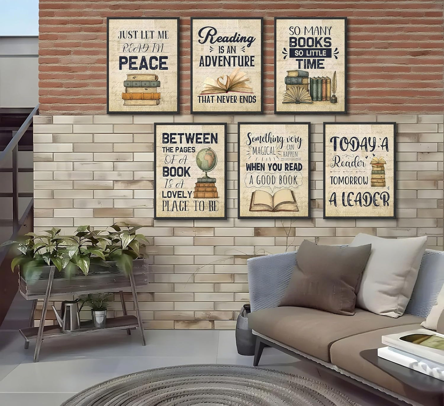 6Pcs Vintage Reading Comprehension Canvas Wall Art Retro Book Motivational Posters Prints Book Cover Wall Decor Pictures Artwork for Classroom Book Club Library Home Decoration 8''x10'' Unframed