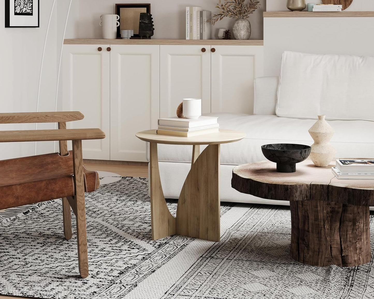 Round Side Table — Modern End Table with Oak Veneer, Natural Finish