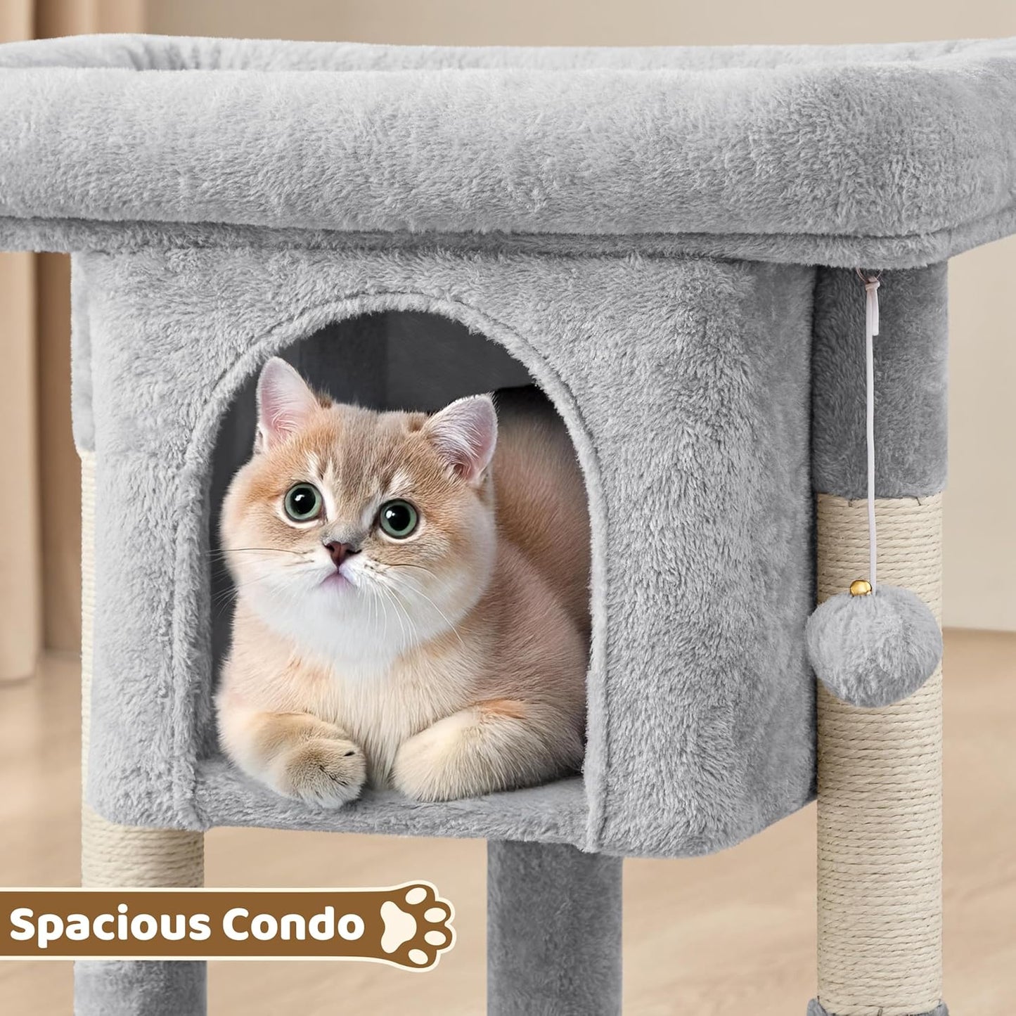 Yaheetech 23.5in Cat Tree Tower, Cat Condo with Sisal-Covered Scratching Posts, Cat House Activity Center Furniture for Kittens, Cats and Pets - Light Gray