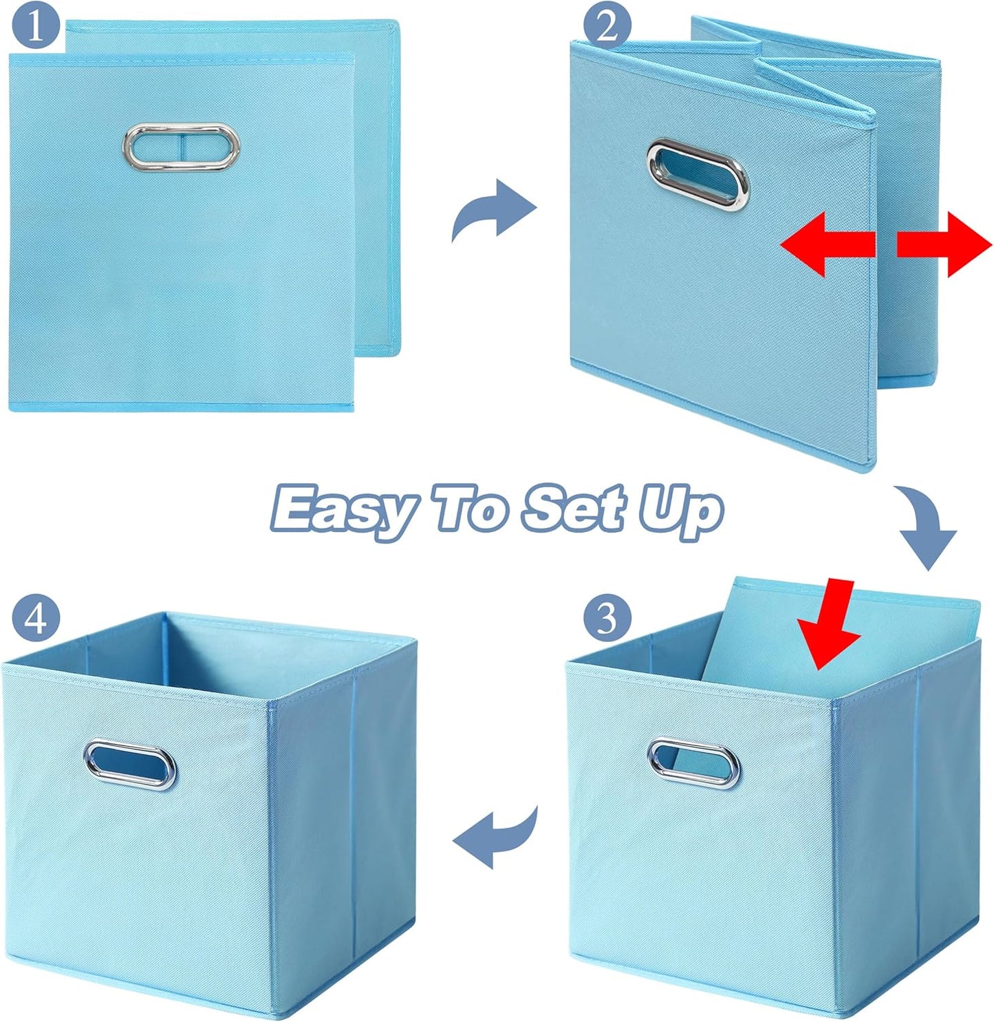 6 Pack Open Fabric Storage Bins with Metal Handle, 10.6x10.6x11 Inch Foldable Cube Organizer Baskets for Closet Shelf Cabinet, Collapsible Fabric Boxes for Home Storage (Sky blue)