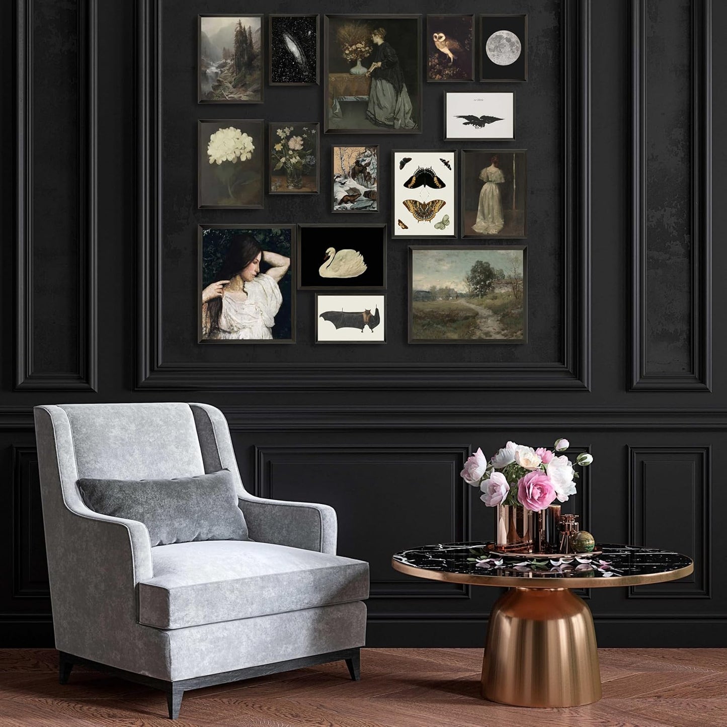 LANCHI95 15 PCS Vintage Art Prints - Victorian Gothic Wall Art Prints, Vintage Posters for Room, Moody gallery wall art, Wall Print for Bedroom, Vintage French Country Botanical Painting (UNFRAMED)