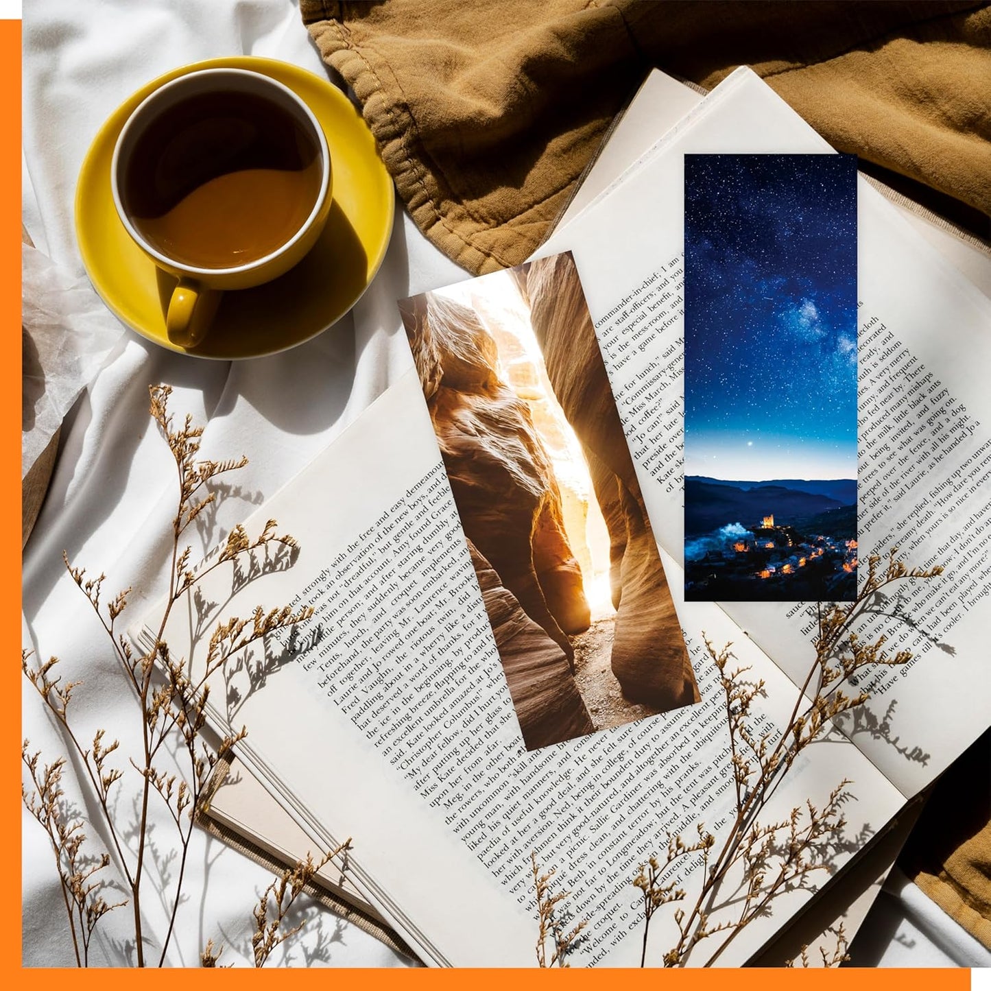 120 PCS Landscape Bookmarks, 30 Designs Double Sided Printing Paper Bookmarks Scenery Book Markers with PET Film for Primary Middle High Reading Students, Book Lovers (2.4” x 6.1”)