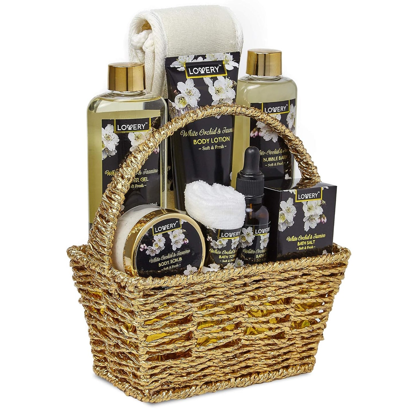 Gift Baskets for women Mom Gifts, Bath and Body Spa Set– Orchid & Jasmine Home Spa Set With Body Scrubs, Lotions, Oils, Gels and More - Care Package for Women & Men - 9 Piece Set