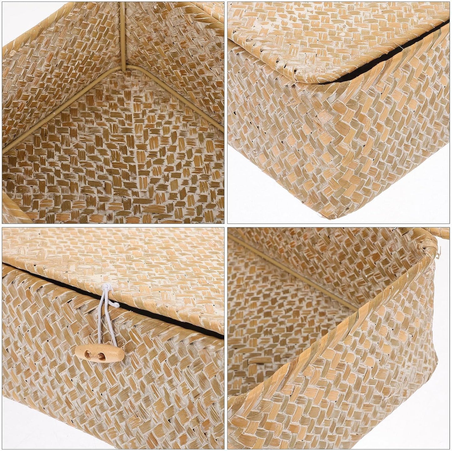 Handwoven Wicker Storage Box with Lid, Rectangular Woven Basket 26x16x10cm, Decorative Living Room and Closet Organizer for Home Storage
