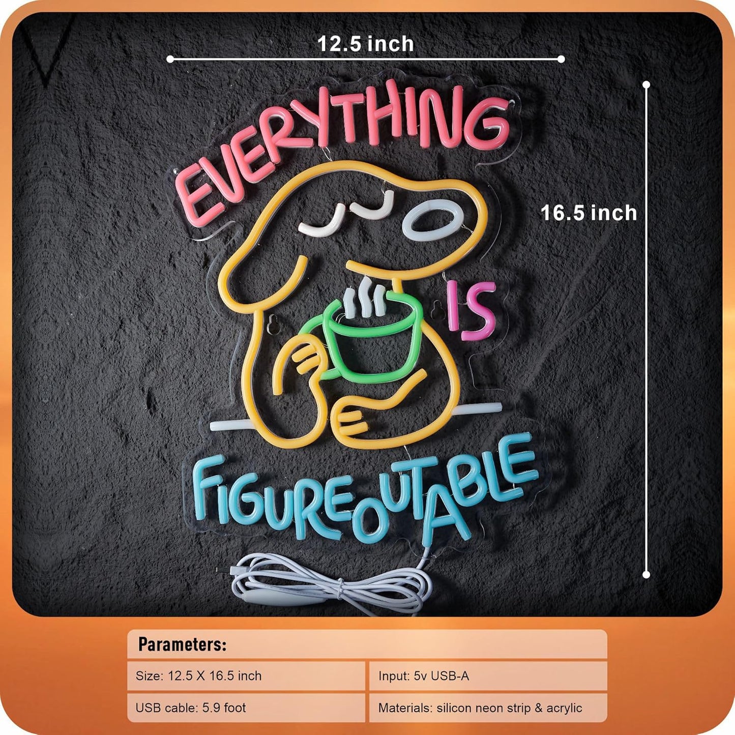 Everything Is Figureoutable Neon Sign Dog Pet Positive Affirmation LED Light for Wall Decor Inspirational Light Up Signs Motivational Art for School Classroom Party Store Home Compatible with Timer