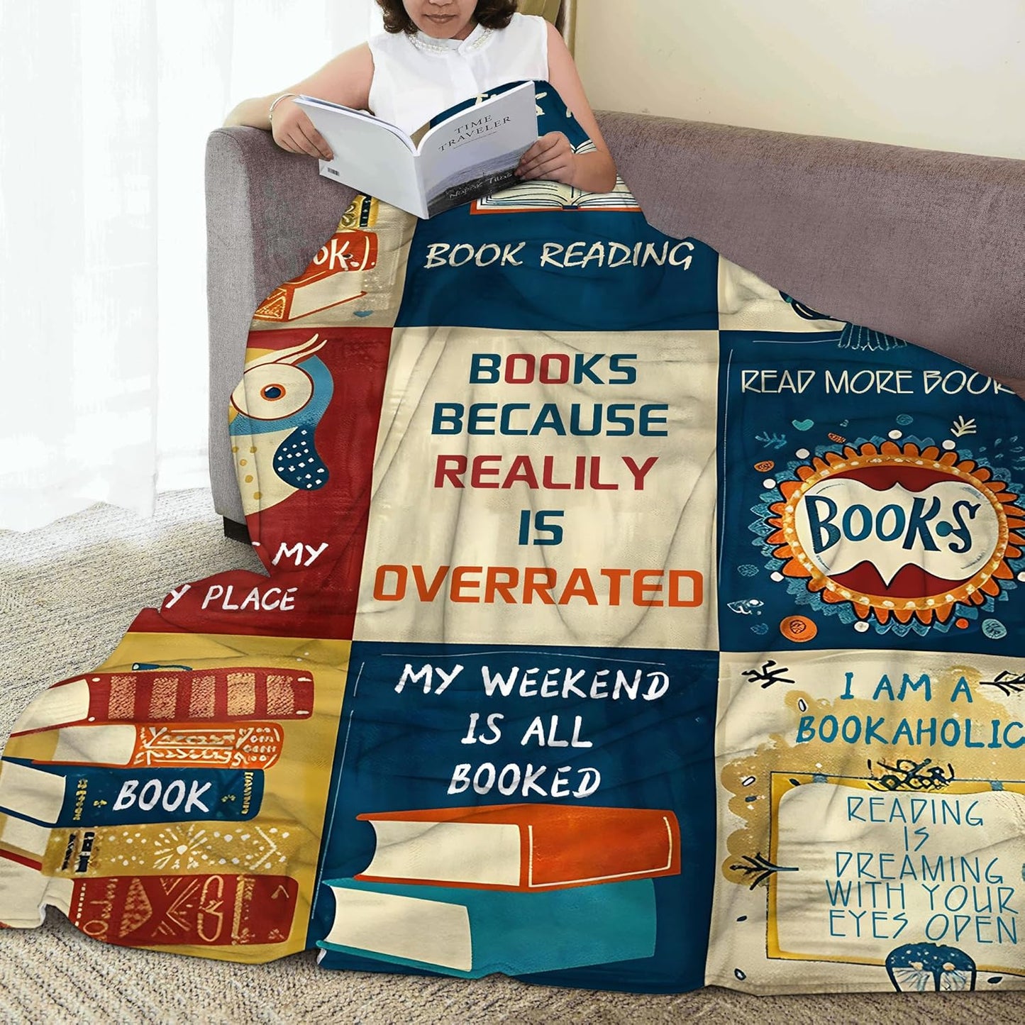 Retro Reading Poster Art Throw Blanket, Blanket Throw for Adults, Lightweight Soft Cozy Blanket for Couch Sofa Bed Room Decor 50x60 Inches