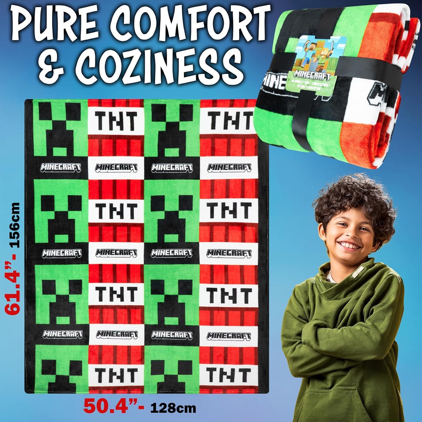 Minecraft Fleece Blanket 61.5 x 50 Soft Plush Throw Blanket Bedding for Gamers Creeper and TNT Gifts for Kids