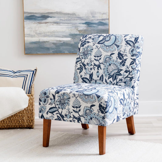 Linon Lily Blue and White Floral Paisley Upholstered Accent Chair