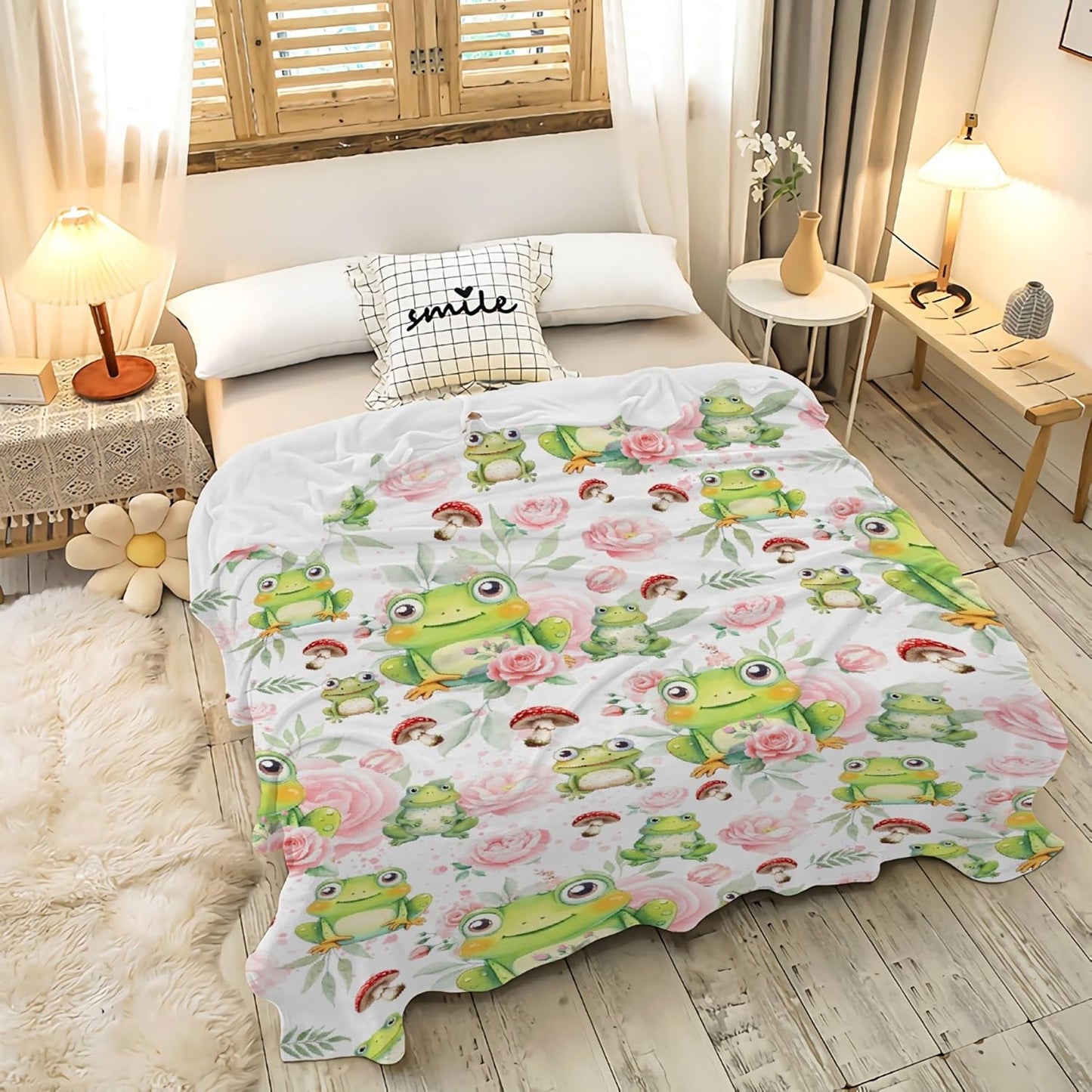 Frogs Mushroom Blanket Gifts for Boys Girls, Ultral Soft Microfiber Lightweight Frogs Throw Blanket for Couch Travel 40"x50" for Kids