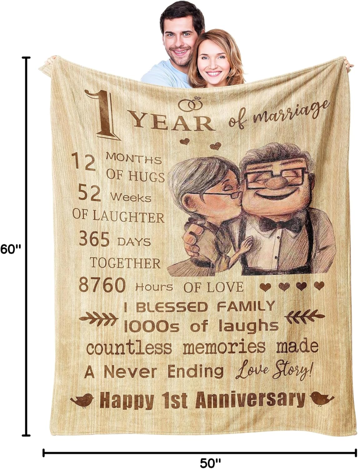 1st Anniversary Blanket Gifts for Couple, one Year Anniversary Blanket Gifts 60’’x50’’, First Wedding for Husband/Wife/him/her, Best Gifts for 1st Marriage Wedding Anniversary