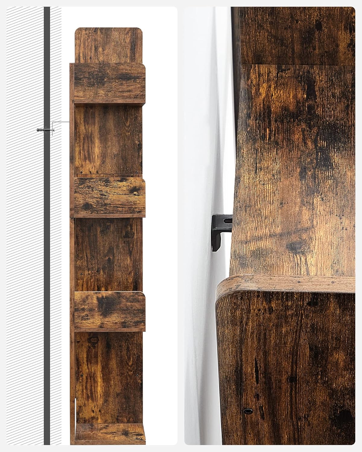 VASAGLE Bookshelf, Tree-Shaped Bookcase with 13 Storage Shelves, Rounded Corners, 9.8”D x 33.9”W x 55.1”H, Rustic Brown ULBC67BXV1