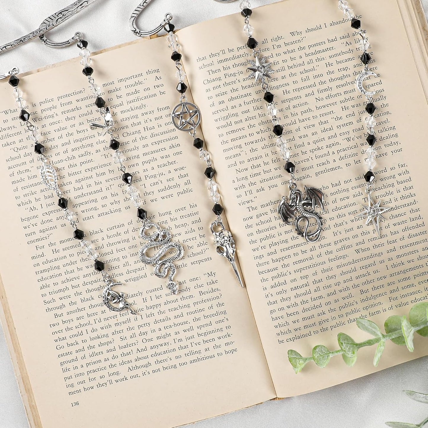 Fantasy Vintage Metal Bookmark - Silver Funny Hook Book Marks Beads Moon Star Charm Page Mark Bookish Gifts for Women Men Kids Reading Lovers Readers Students Bookworms Christmas School