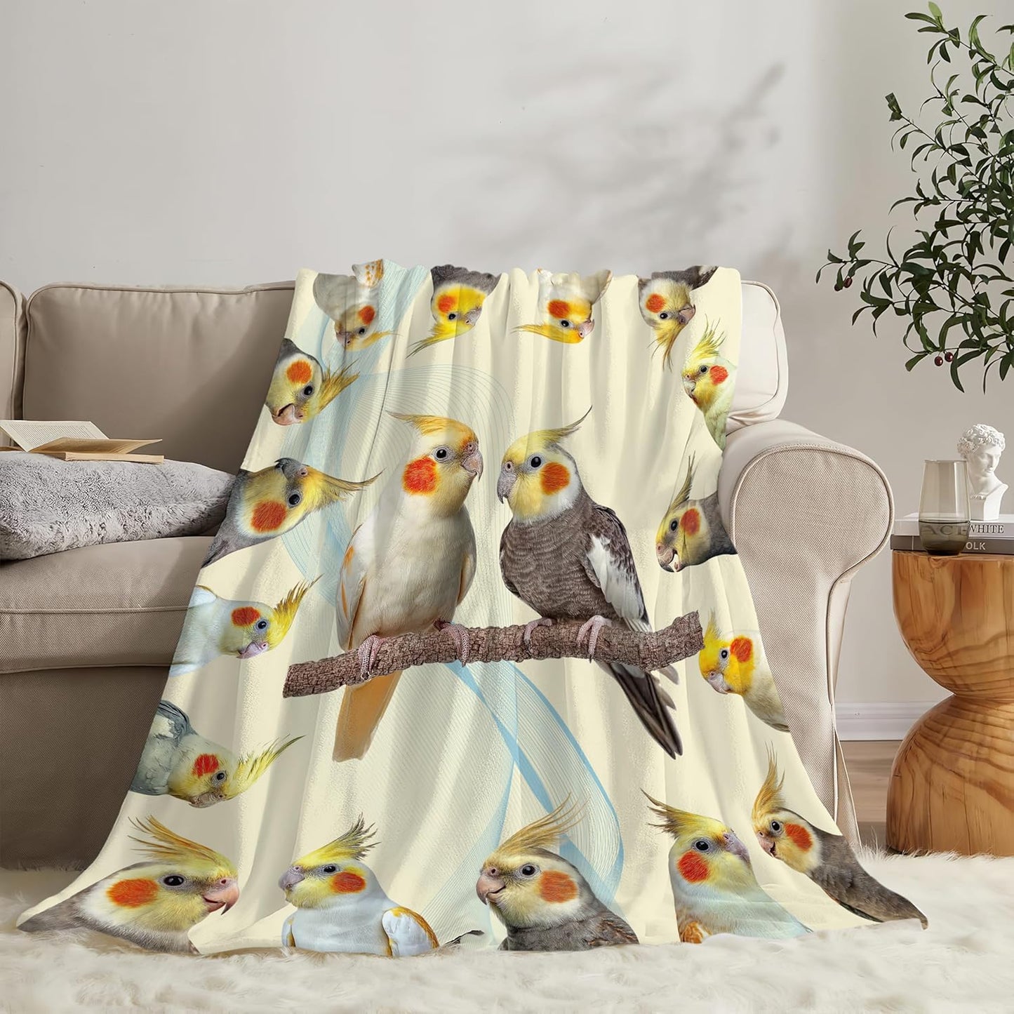 Parrot Bird Throw Blanket Cute Cockatiel Stuff Gifts for Kids Girls Boys Adults Women Men Soft Cozy Warm Plush Fluffy Fuzzy Fleece Blanket Decor 40''X50''