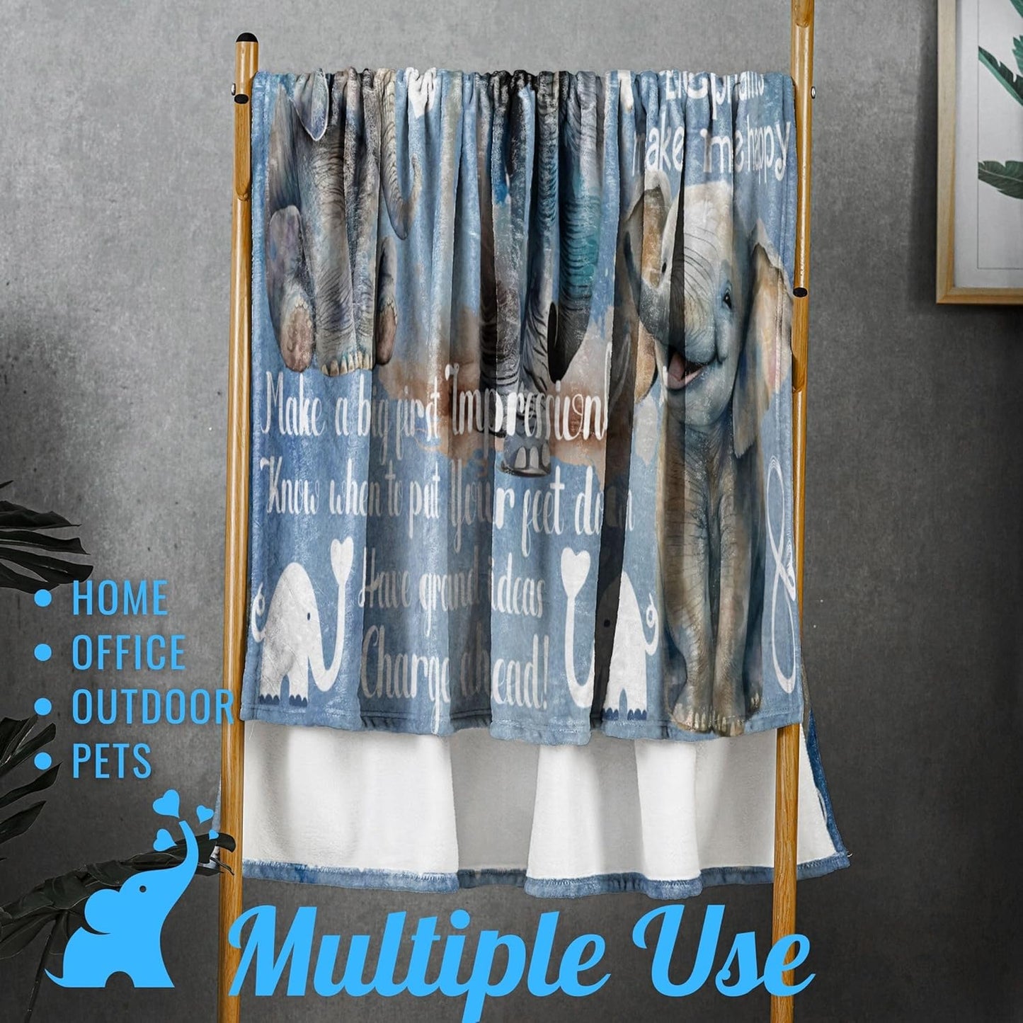 Elephant Gifts for Women, Just A Girl Who Loves Elephants, Throw Blanket for Sister, Daughter, Coworkers, Friends, Blue, 60x80 Inches