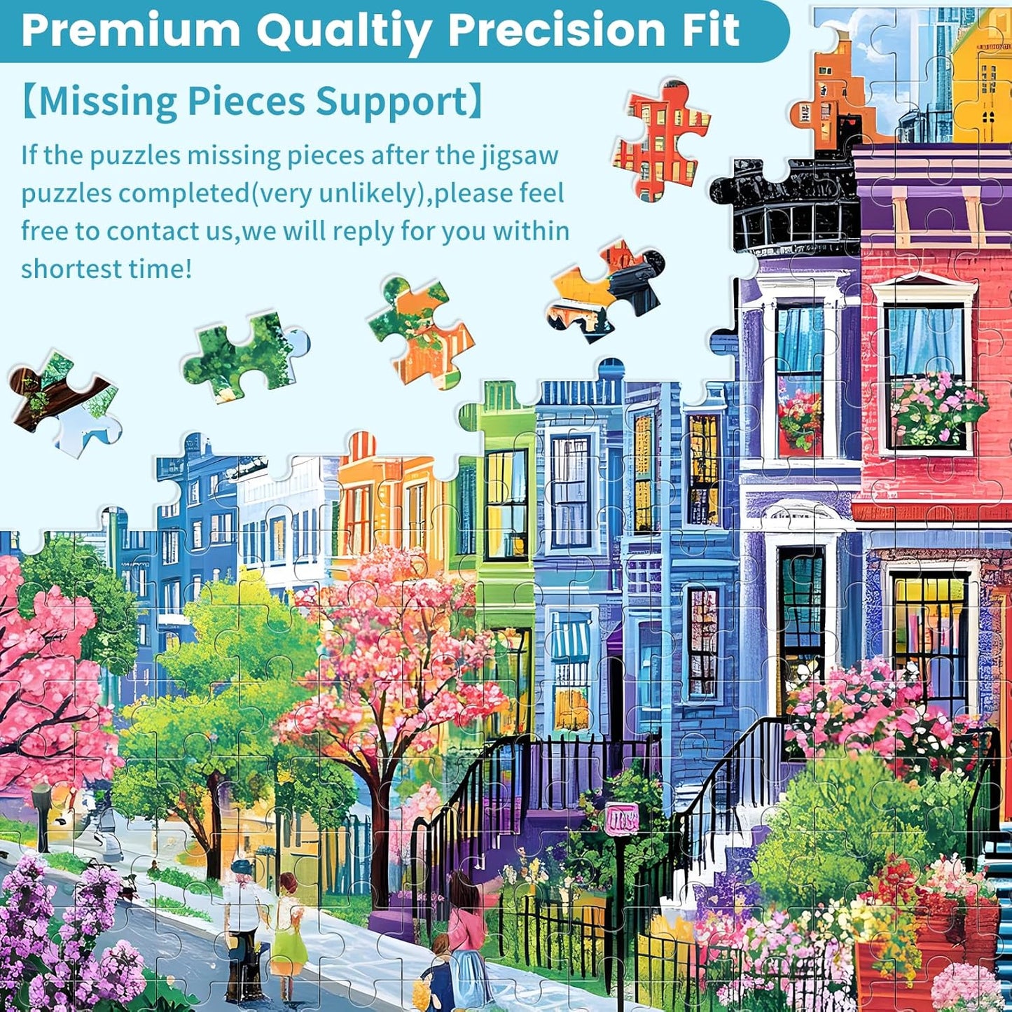 500 Pieces Puzzles for Adults, Spring Puzzle for Adults Elderly, Colorful Street Jigsaw Puzzle, Recycled Paper Puzzle 500 Pieces, Family Activity Game Nights Gifts 20.5x15 in