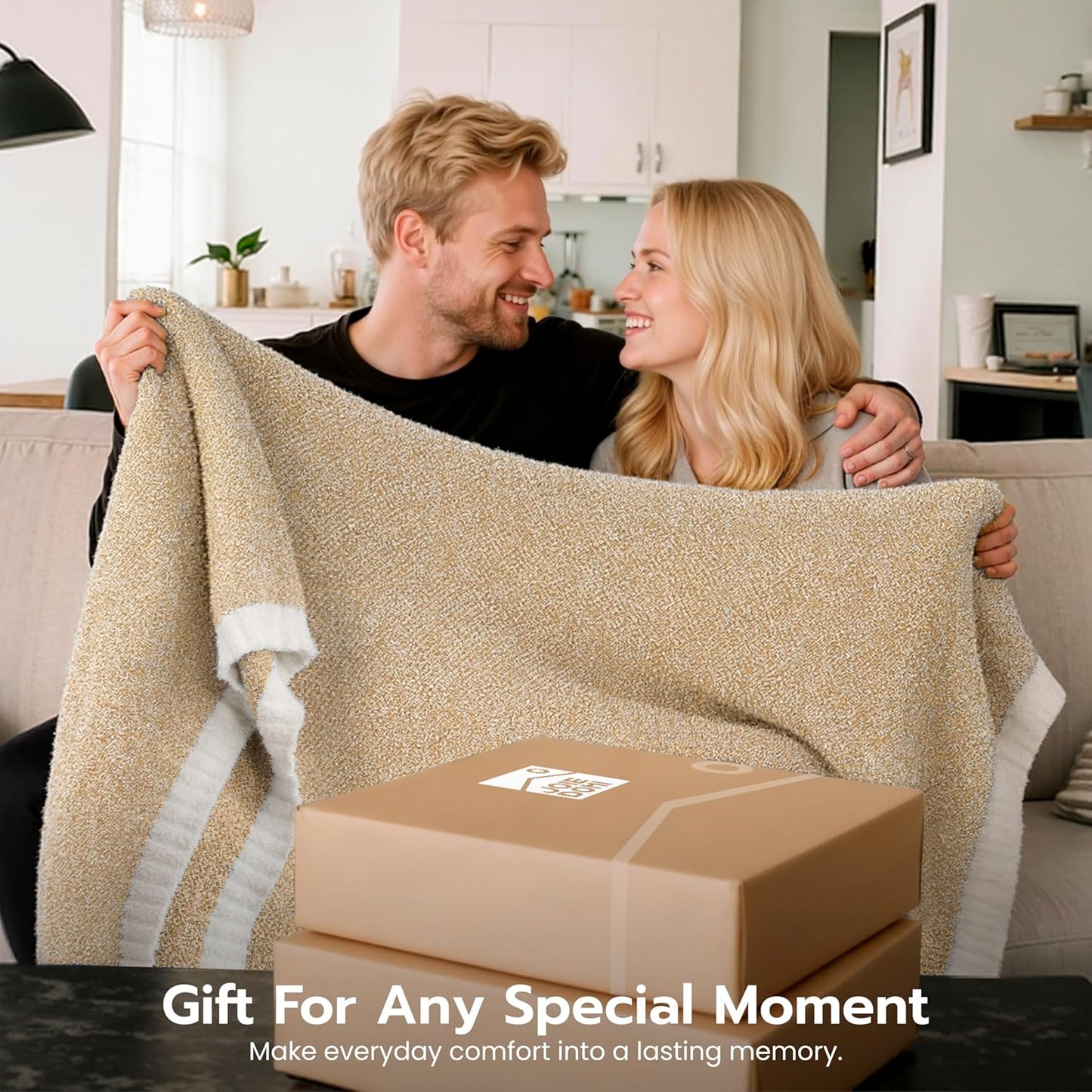 Joiedomi Twin Blanket for Couch Bed, Light Camel Knitted Blankets Gifts for Women Mom Girls, Cozy Cute Soft Throw Home Room Decor Aesthetic for Women Mothers Birthday Gifts 60x80 Inches