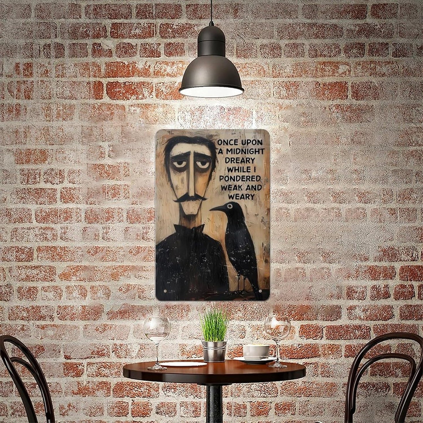 Edgar Allan Poe The Raven Metal Sign Poster 12x8 Inch Cute Gothic Folk Art Wall Decor Rustic Cottagecore Midnight Dreary Quote Home Bedroom Office Study Library Reading Nook Gift