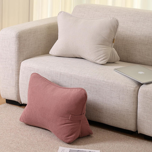 Corduroy Back Pillow for Sitting Up & Reading, Ergonomic Triangle Lumbar Support Cushion for Sofa, Armchair & Bed, Removable Cover, Brick Brown