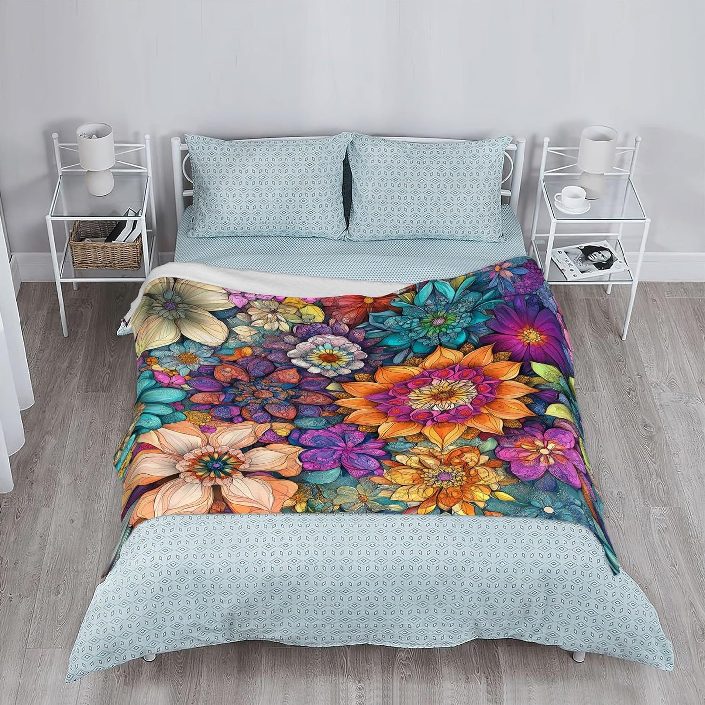 Vintage Floral Fall Throw Blanket,Ethic Flower Cozy Plush Fluffy Blanket for Living Room Decor,Lightweight Fleece Throws for Couch,Bed,Traveling,Naps,Reading,50 X 60 Inch