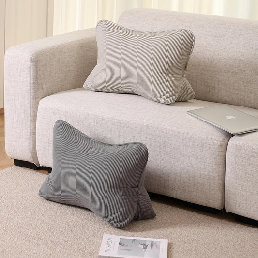 Corduroy Lumbar Support Back Pillow for Watching TV, Relaxing & Gaming, Ergonomic Triangle Support Cushion for Sofa, Armchair & Bed Sitting, Removable Washable Cover, Beige Gray