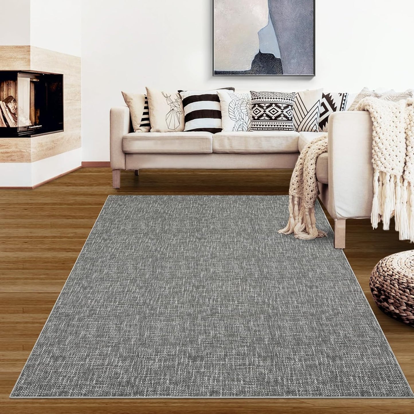 RUGSREAL 8x10 Washable Rug for Living Room Non-Slip Modern Abstract Area Rug Stain Resistant Large Bedroom Rug Contemporary Accent Throw Floor Carpet Solid Rug for Dining Room Home Decor, Grey