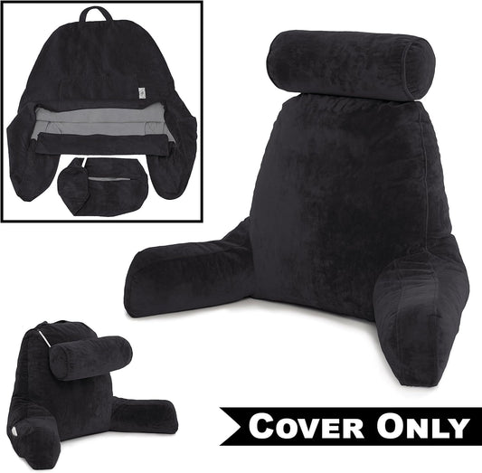 Husband Pillow XXL Cover Only Black, Cozy Microfiber Bed Rest Pillow Cover with Arms - Array of Colors - Generous Side and Back Pockets for Your Favorite Comfy Reading Pillow