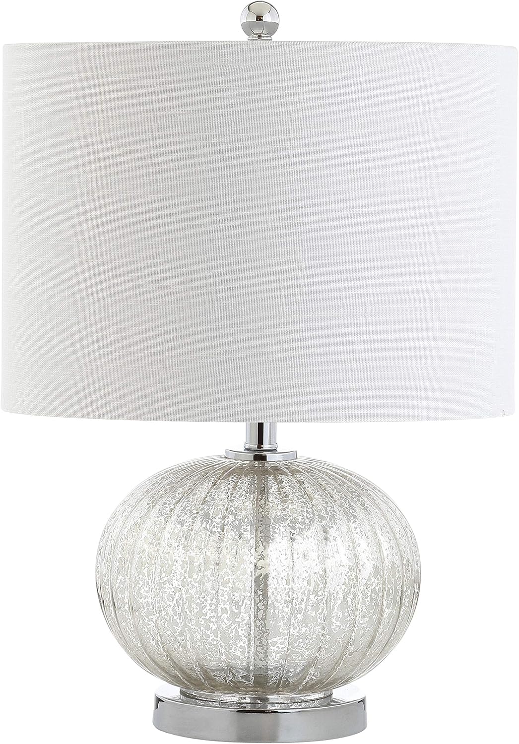 JONATHAN Y 21" Mercury Silver Ribbed Glass Table Lamp, Modern Transitional Bedside Lamp for Living Room, Bedroom, Nightstand, White Linen Shade, LED Bulb Included JYL4015A
