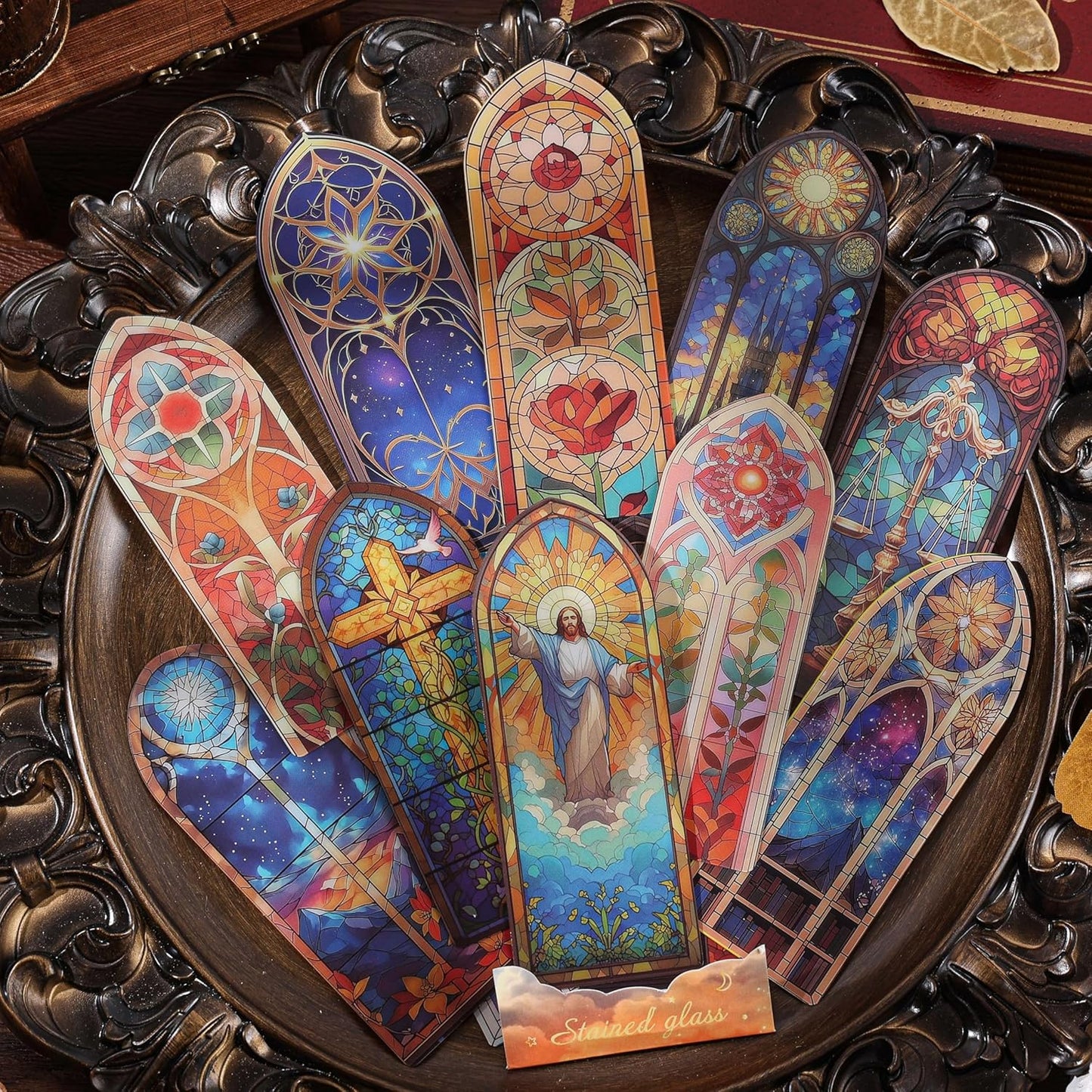 12 PCS Stained Glass Theme PET Bookmarks for Women, Lightweight Church Window Bookmark Set Artistic Book Mark for Girls, Readers, Teenage, Christmas New Year Gift Birthday Present for Book Lovers