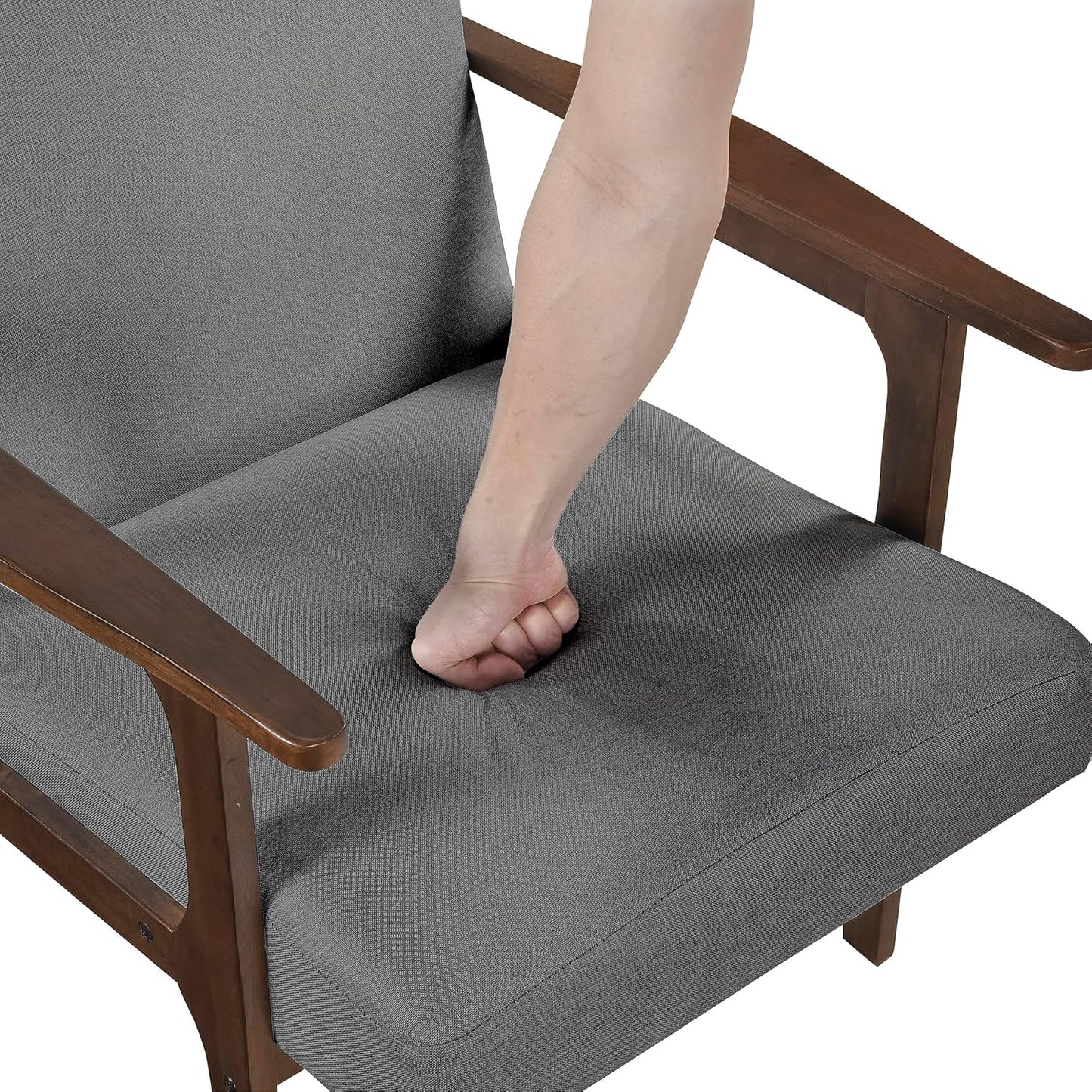 Lexicon Mid Century Modern Accent Chair, Upholstered Lounge Armchair, Single Sofa Seat, Brown Finish Solid Wood Framed Comfy Side Chairs for Living Room/Bedroom/Office/Waiting Area, Dark Gray